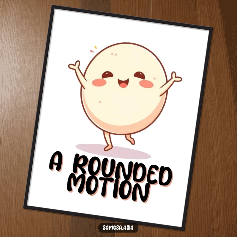 Funny digital art print of a cheerful mochi ball performing an energetic cartwheel, perfect for printable wall decor.