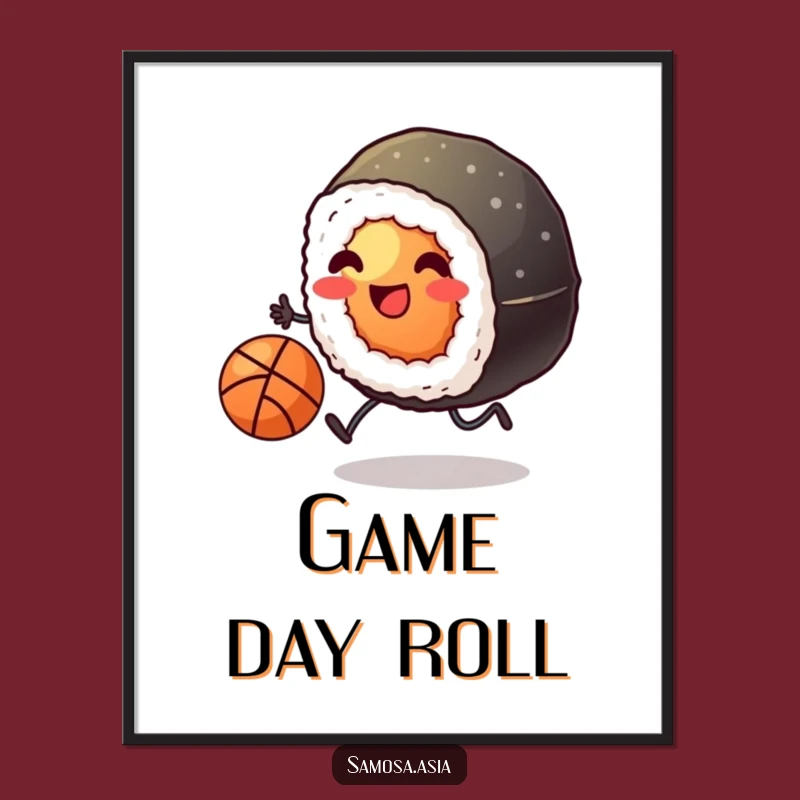 Funny Sushi Basketball Digital Art: Kicking Roll Print, Hilarious Instant Download