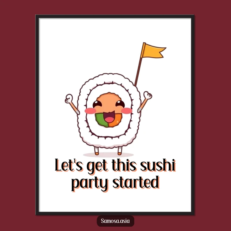 Funny Free Printable Wall Art: Cheerful Sushi Roll for Kitchen Decor Download