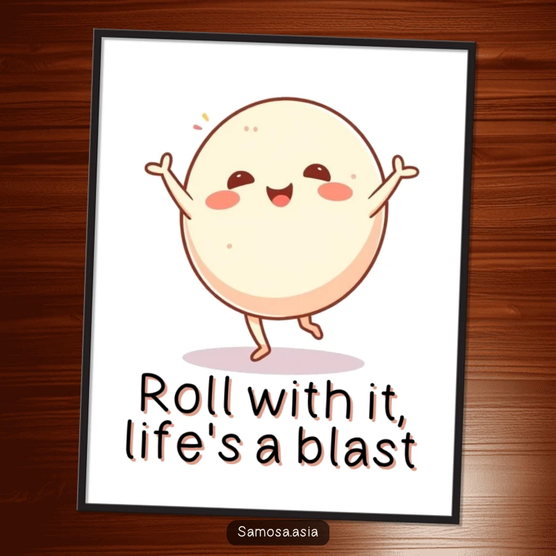 Funny Free Printable Wall Art: A joyful mochi ball with arms performing a dynamic cartwheel, adding playful energy.