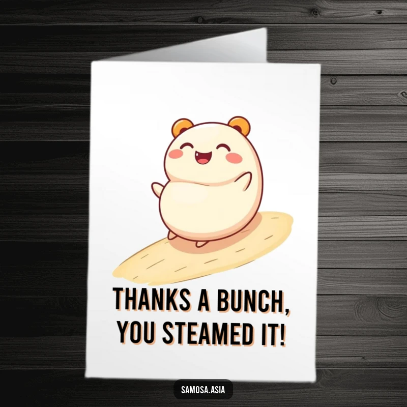 Funny Free Printable Thank You Card: A smiling bao bun character joyfully rolling downhill
