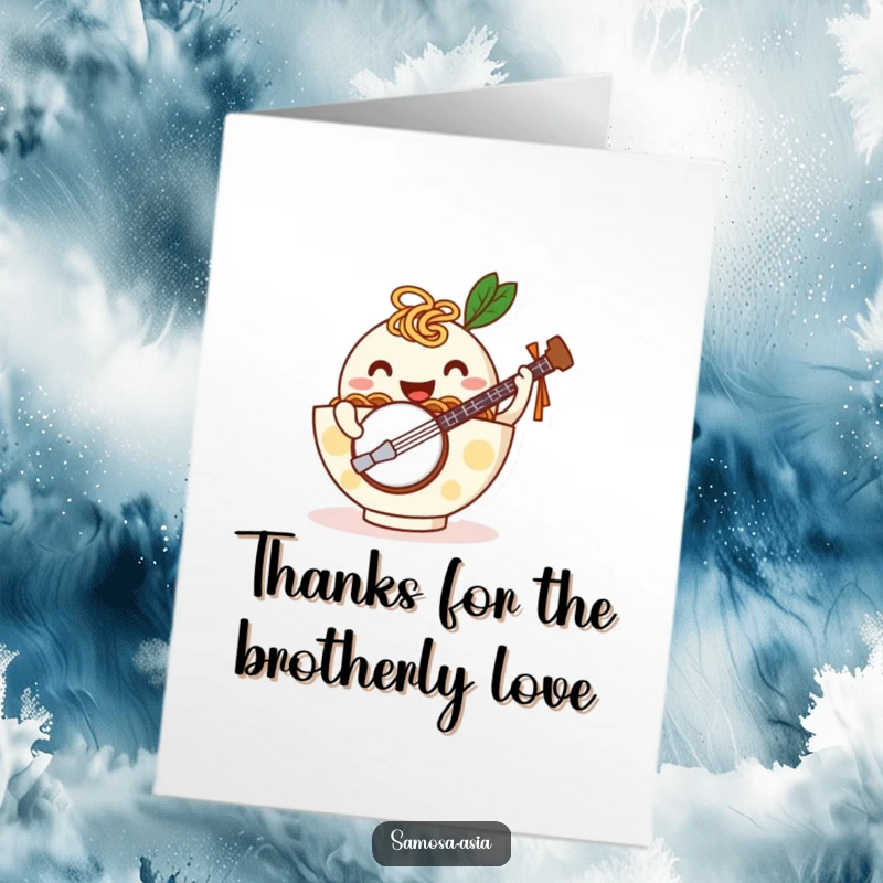 Funny Free Printable Thank You Card: a happy ramen bowl playing a banjo, sending a grateful tune.