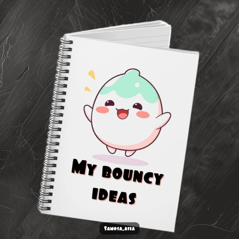 Funny Notebook featuring a wobbly mochi character bouncing with delight, ideal for writing and note-taking with humorous sweet treat appeal.