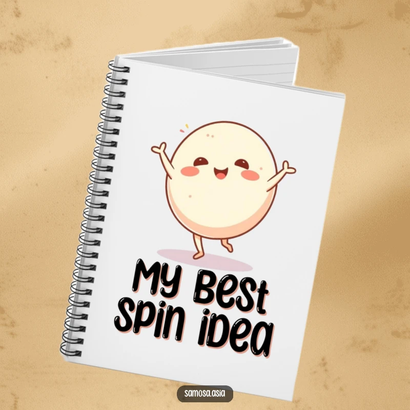 Funny notebook with a cover illustration of a cheerful mochi ball doing a cartwheel, ideal for jotting down thoughts.